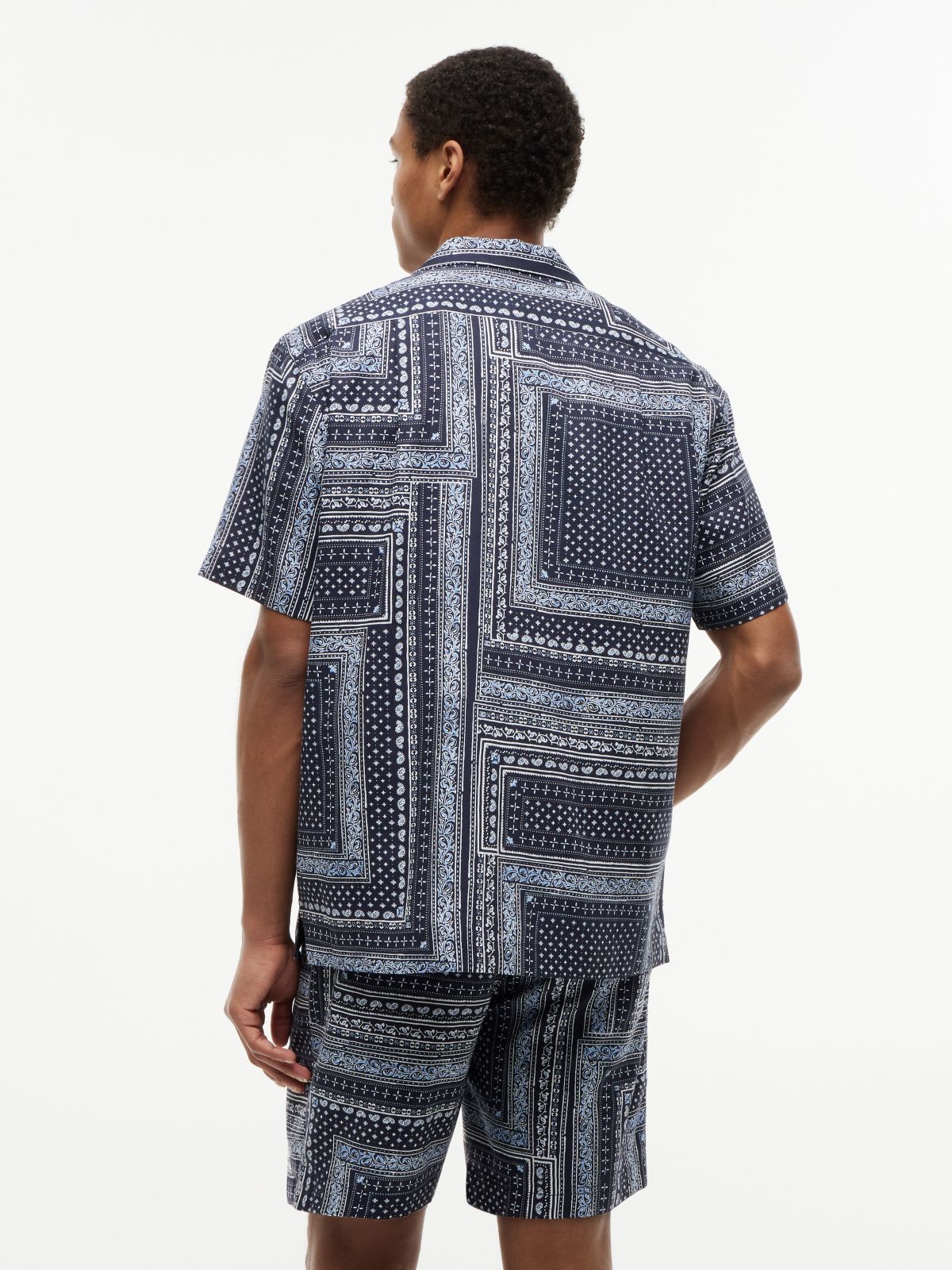 Classic Fit Bandana Patchwork Camp Shirt — Carbon Navy