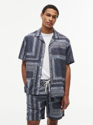 Classic Fit Bandana Patchwork Camp Shirt, Carbon Navy