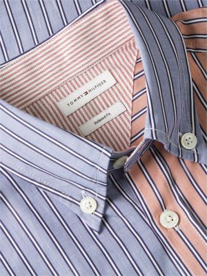 Мужская рубашка Tommy Hilfiger Relaxed Fit Mixed-Stripe, цвет: Синий разноцветный полосатый — фото 6
