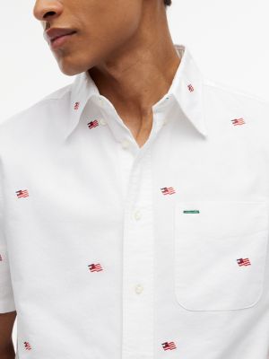 Мужские рубашки Tommy Hilfiger Classic Fit Allover Flag Oxford Shirt — фото 3