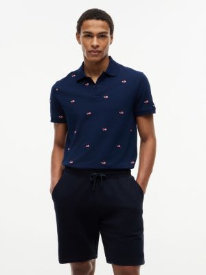 Regular Fit Allover Flag Logo Pique Polo, Light Navy