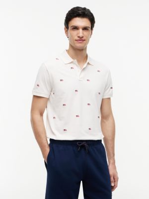 Regular Fit Allover Flag Logo Pique Polo, Ivory Petal