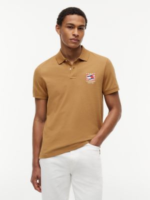 Regular Fit Wavy Flag Smooth Cotton Polo, Sahara