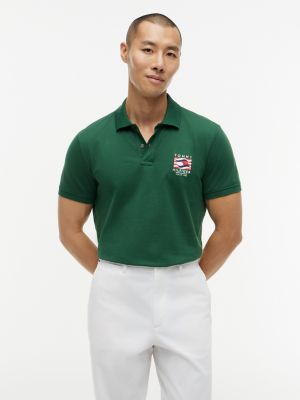 Regular Fit Wavy Flag Smooth Cotton Polo, Street Green