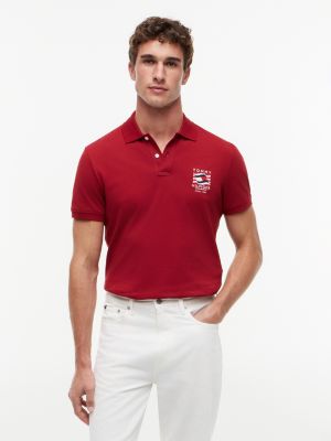 Regular Fit Wavy Flag Smooth Cotton Polo, Regatta Red