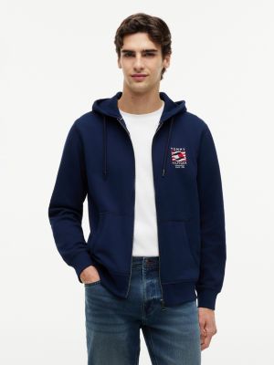 Embroidered Wavy Flag Logo Zip Hoodie, Light Navy