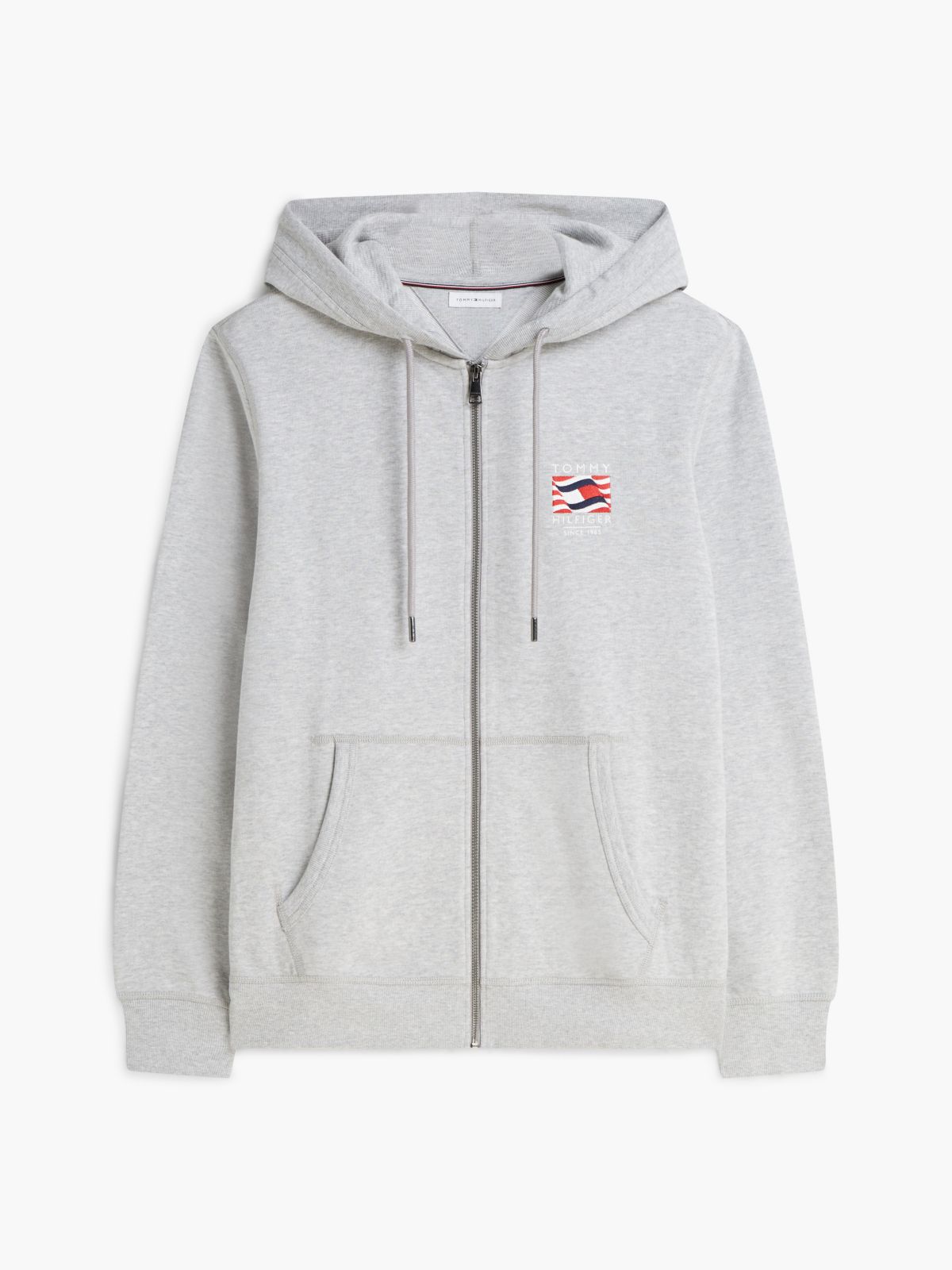 Embroidered Wavy Flag Logo Zip Hoodie — Light Grey Heather