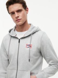 Embroidered Wavy Flag Logo Zip Hoodie — Light Grey Heather 3