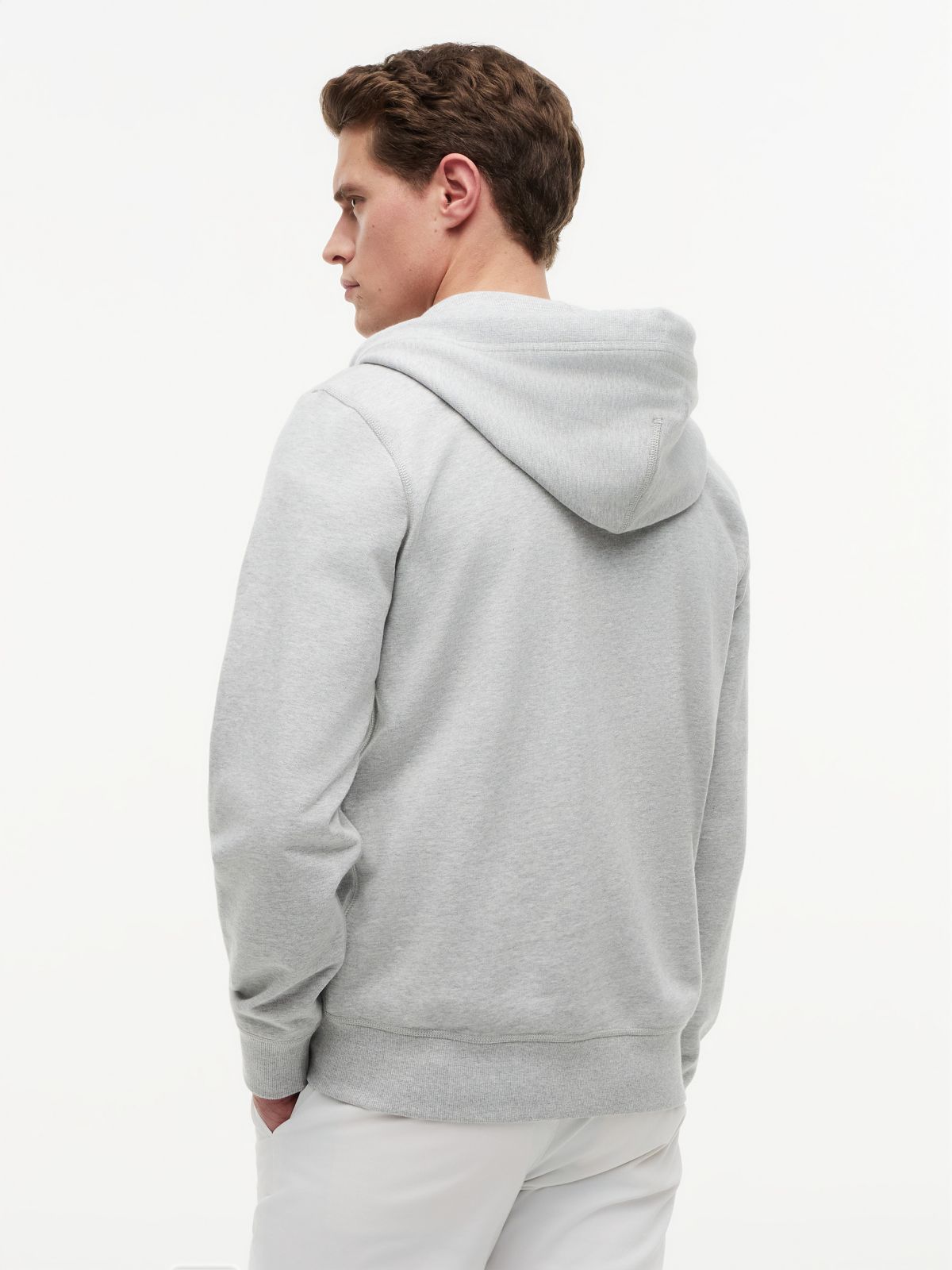 Embroidered Wavy Flag Logo Zip Hoodie — Light Grey Heather