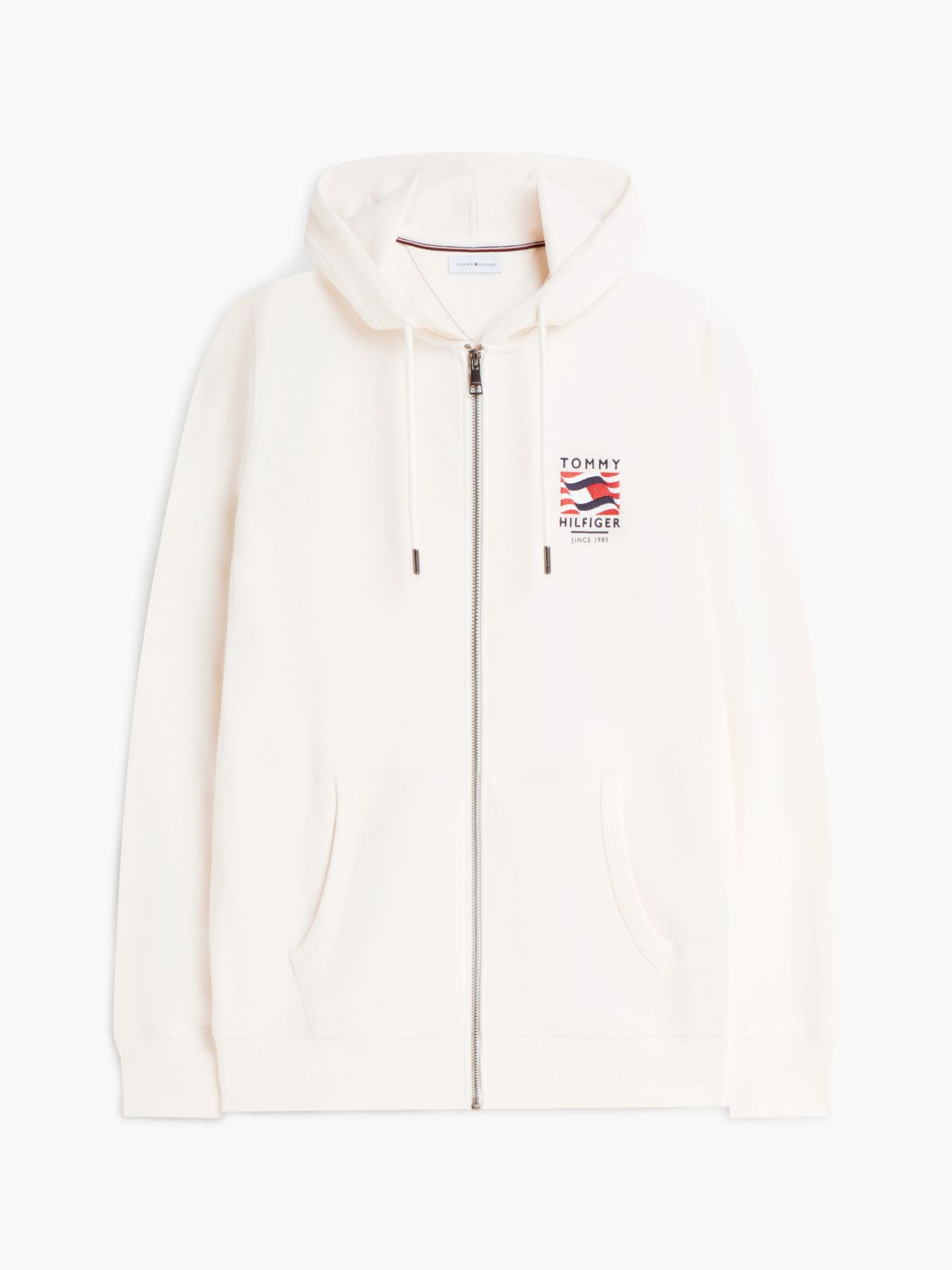 Embroidered Wavy Flag Logo Zip Hoodie — Ivory Petal
