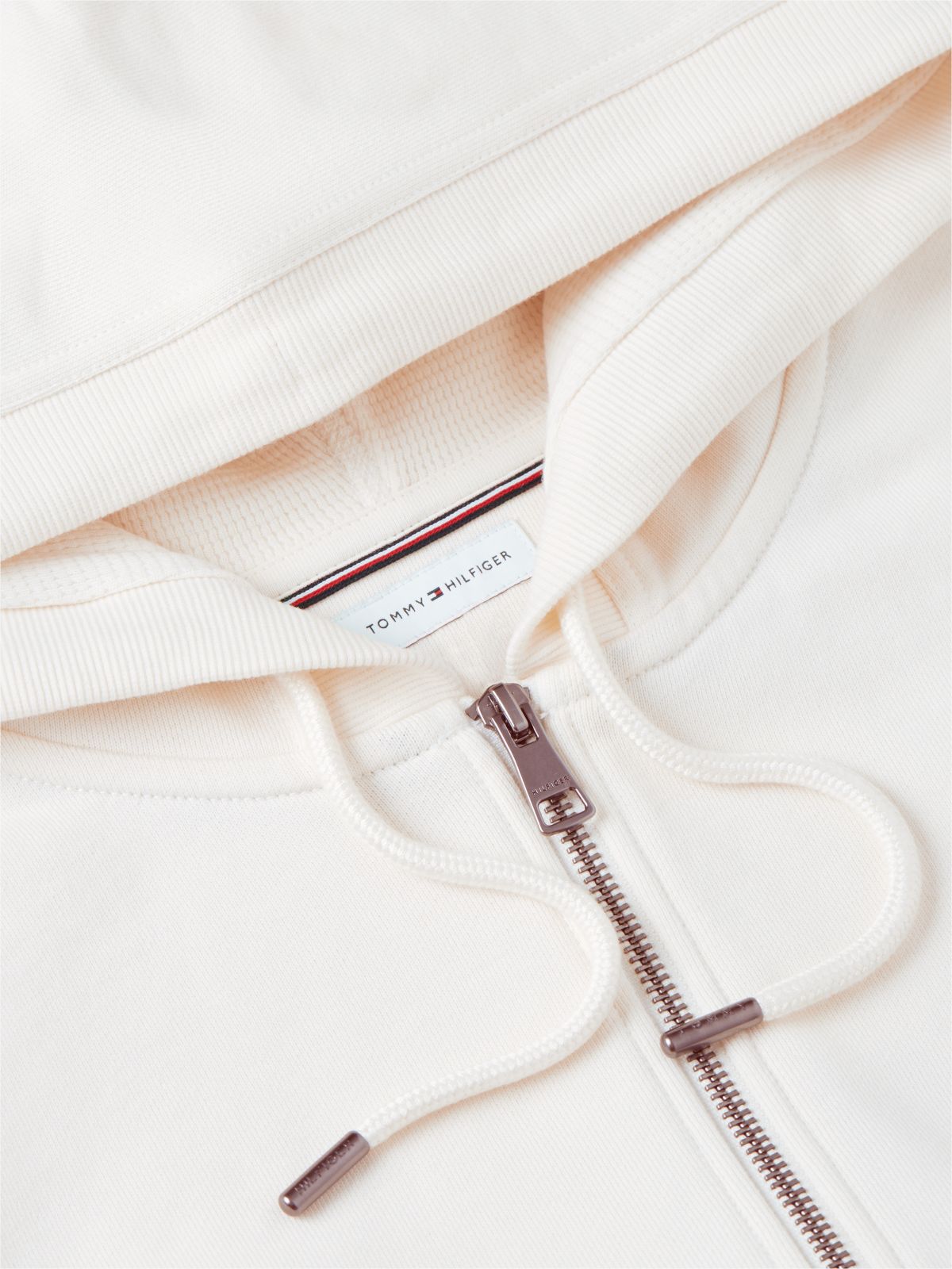 Embroidered Wavy Flag Logo Zip Hoodie — Ivory Petal