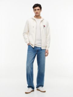 Embroidered Wavy Flag Logo Zip Hoodie — Ivory Petal 2