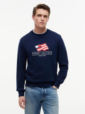 Wavy Flag Logo Crewneck Sweatshirt, Carbon Navy