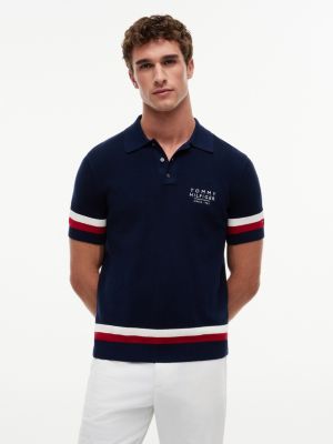 Signature Stripe Sweater Polo, Light Navy