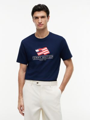 Wavy Flag Logo T-Shirt, Light Navy