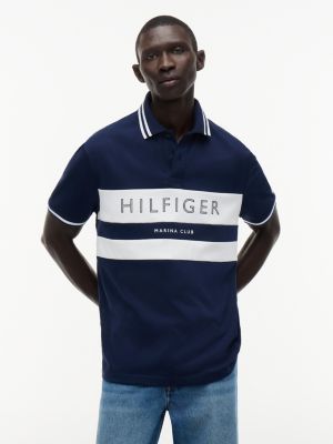 Regular Fit Marina Club Logo Jersey Polo, Light Navy/White