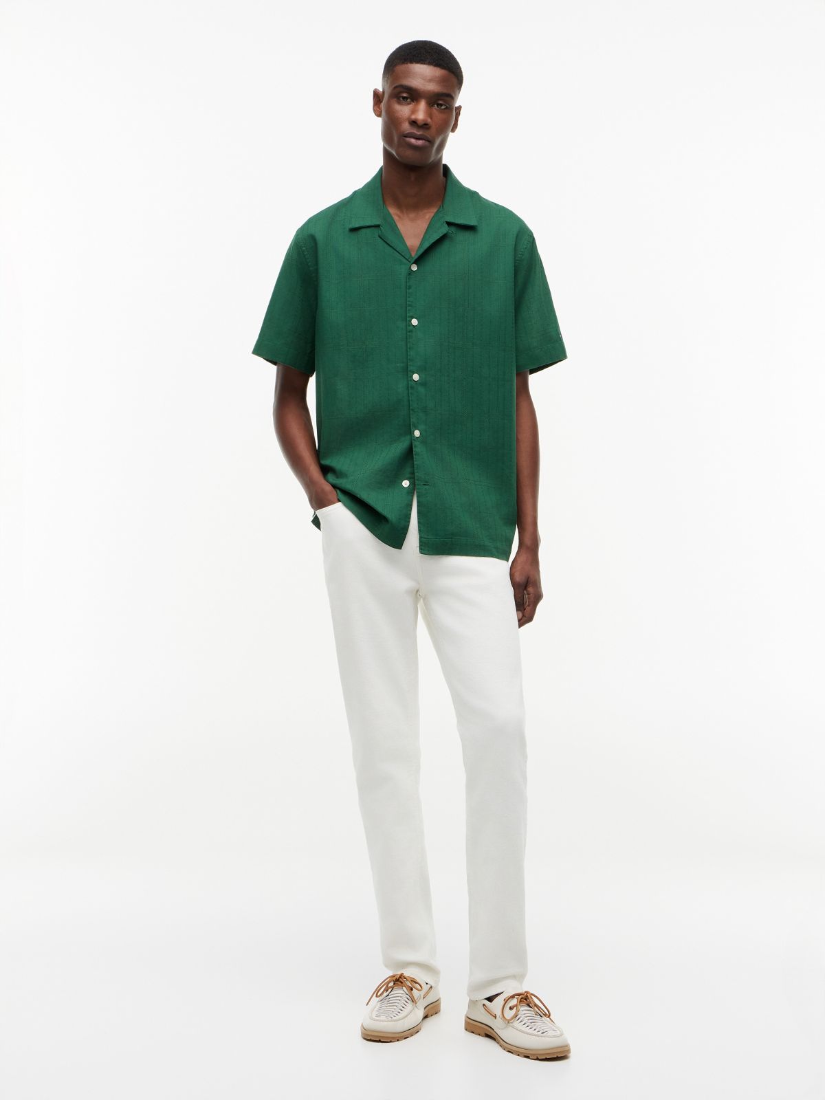 Classic Fit Windowpane Dobby Camp Shirt — Street Green
