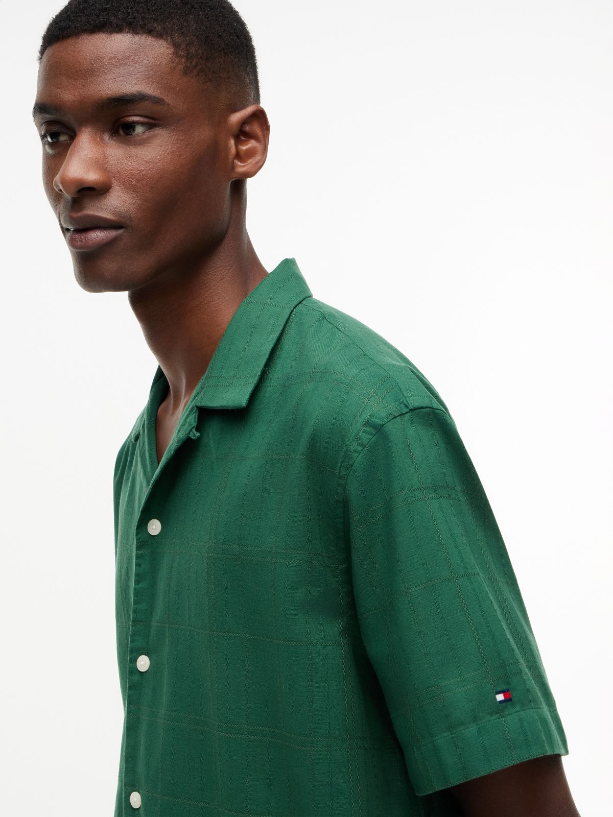 Classic Fit Windowpane Dobby Camp Shirt — Street Green