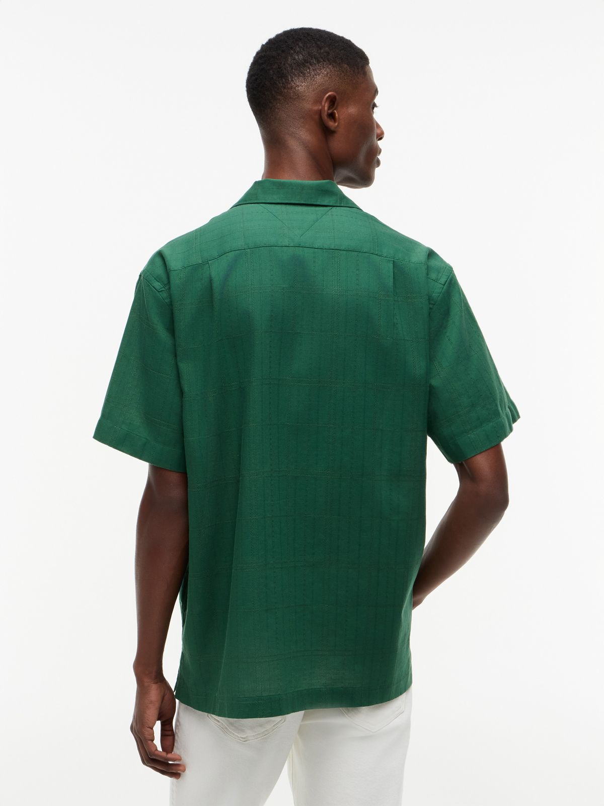 Classic Fit Windowpane Dobby Camp Shirt — Street Green