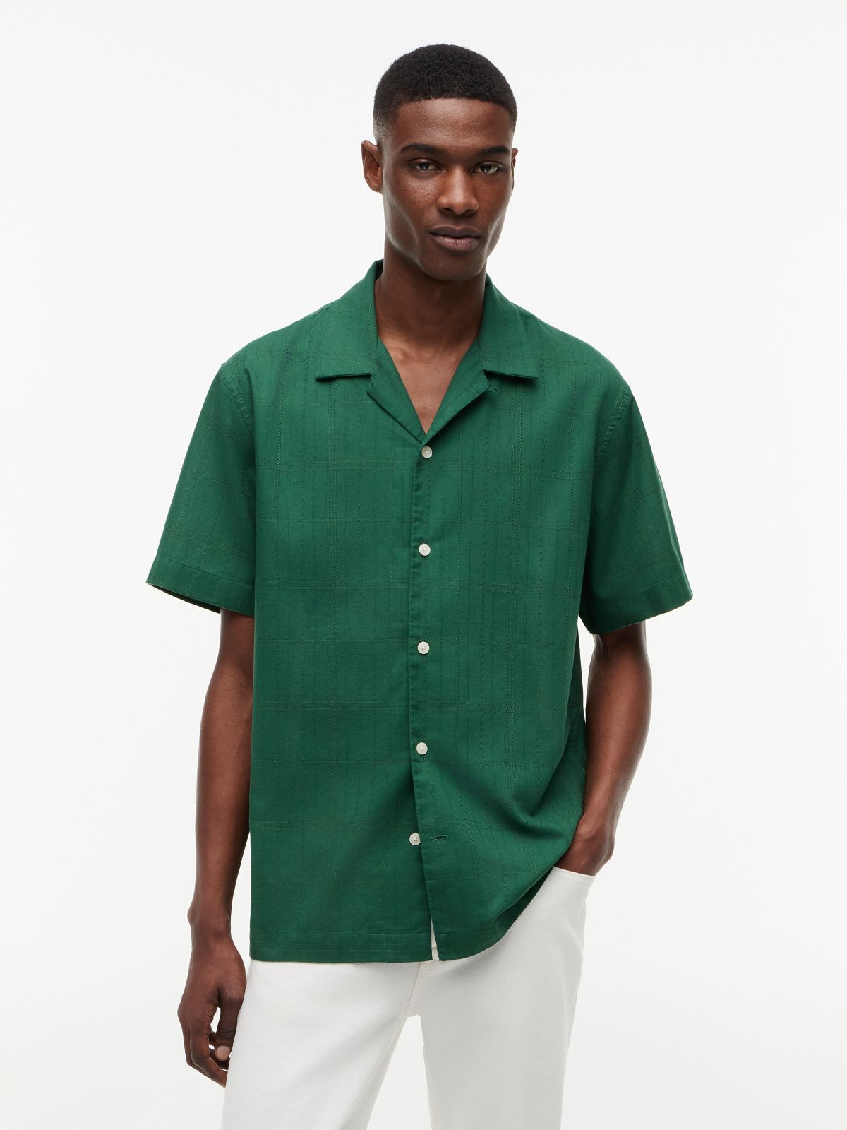 Classic Fit Windowpane Dobby Camp Shirt — Street Green