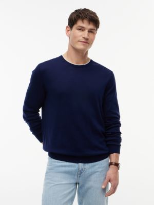 Regular Fit Tipped Crewneck Sweater, Light Navy