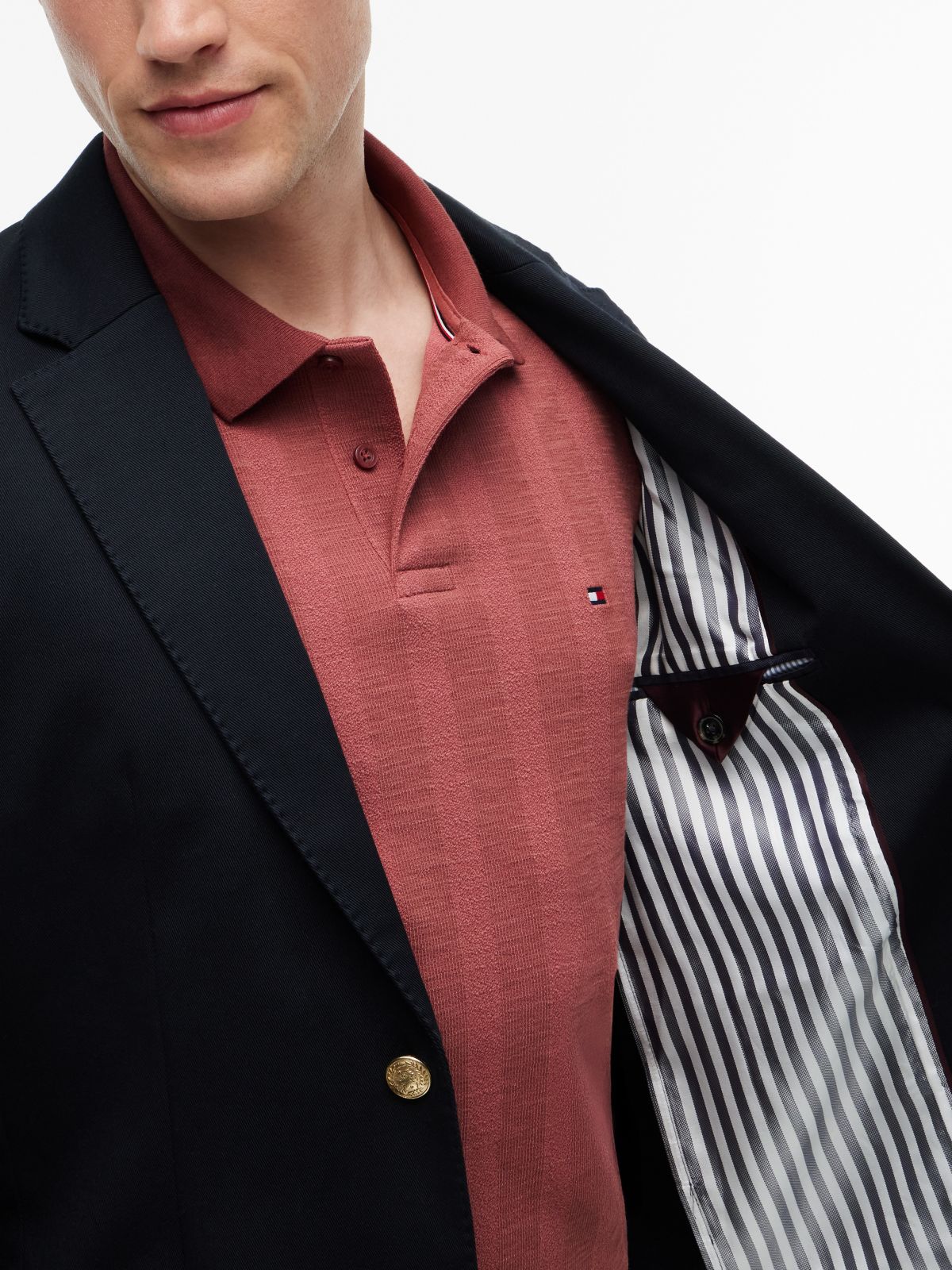 Crest Logo Stretch-Cotton Club Blazer — Navy