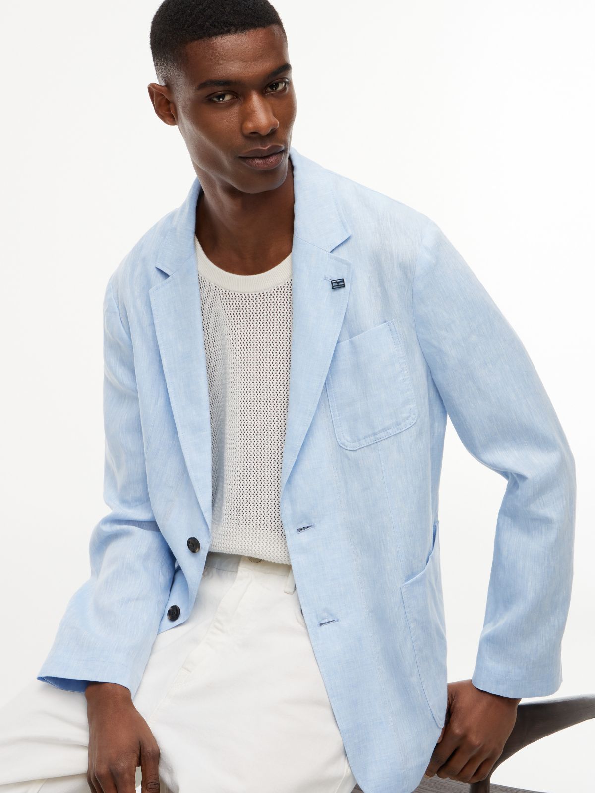 Linen Casual Blazer — Cloudy Blue