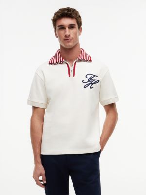 Relaxed Fit Nautical Zip Polo, Ivory Petal