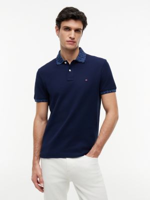 Regular Fit Jacquard Collar Polo, Carbon Navy