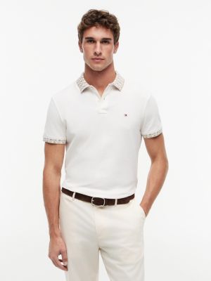 Regular Fit Jacquard Collar Polo, Ivory Petal