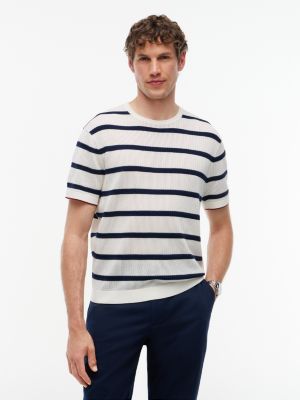 New York Label Short-Sleeve Sweater, Ivory Petal/Navy