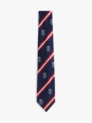 Allover Monogram Crest Striped Silk Tie, Carbon Navy Multi