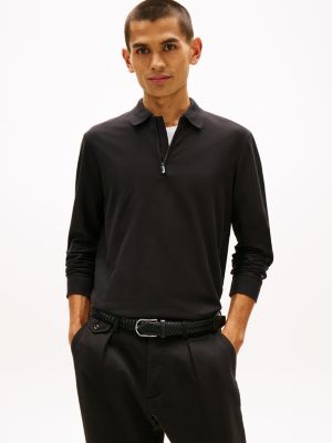 Smooth Cotton Performance Zip Polo, Black