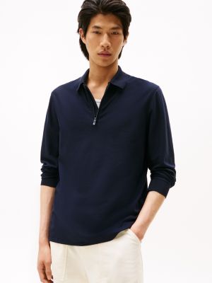 Smooth Cotton Performance Zip Polo, Navy