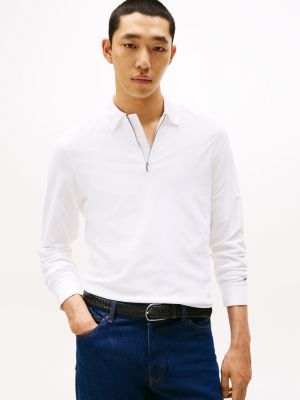 Smooth Cotton Performance Zip Polo, White