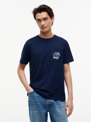 Floral Flag Logo Pocket T-Shirt, Light Navy