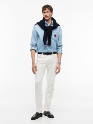 Мужские рубашки Tommy Hilfiger Relaxed Fit Wavy Flag Logo Denim Shirt — фото 2