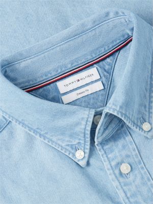 Мужские рубашки Tommy Hilfiger Relaxed Fit Wavy Flag Logo Denim Shirt — фото 6
