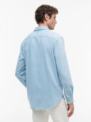 Мужские рубашки Tommy Hilfiger Relaxed Fit Wavy Flag Logo Denim Shirt — фото 4