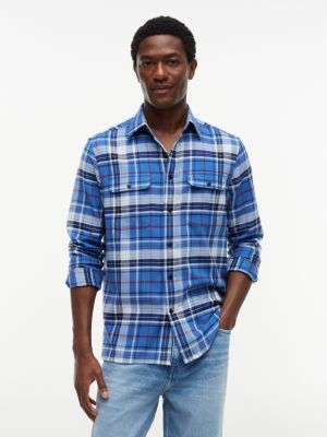 Classic Fit Plaid Brushed Shirt, Blue Check Pattern