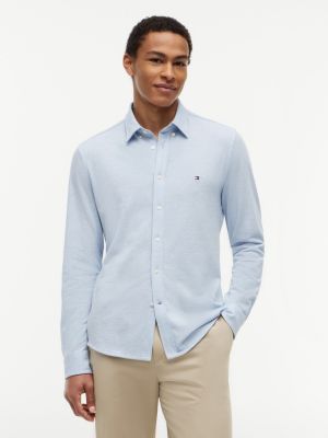 Slim Fit Lightweight Pique Knit Shirt, Light Blue Heather