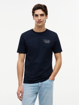 Wavy Flag Back Logo T-Shirt, Navy