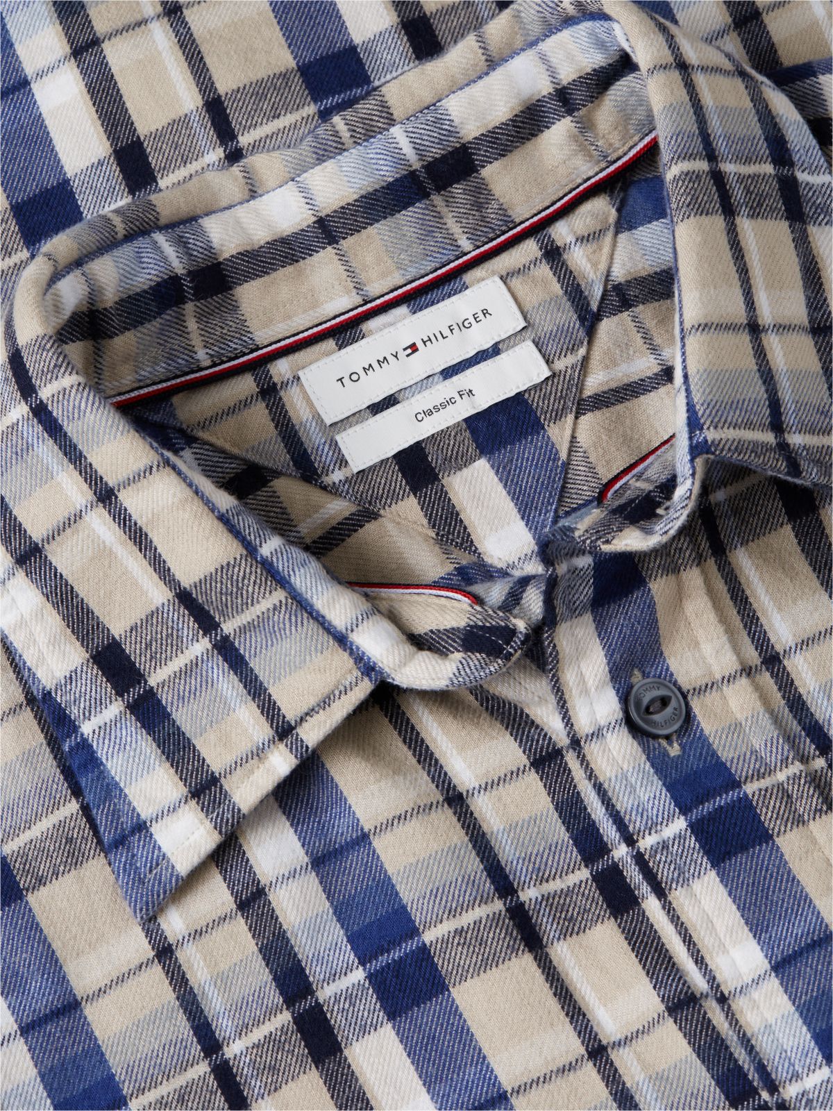 Classic Fit Plaid Flannel Twill Shirt — Ivory Silk/Check