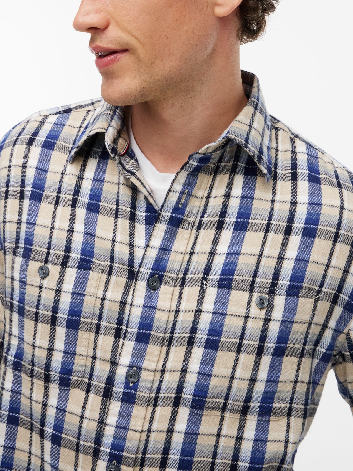 Classic Fit Plaid Flannel Twill Shirt — Ivory Silk/Check