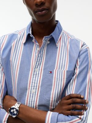 Мужская рубашка Tommy Hilfiger Classic Fit Multistripe Oxford, цвет: Синий — фото 3