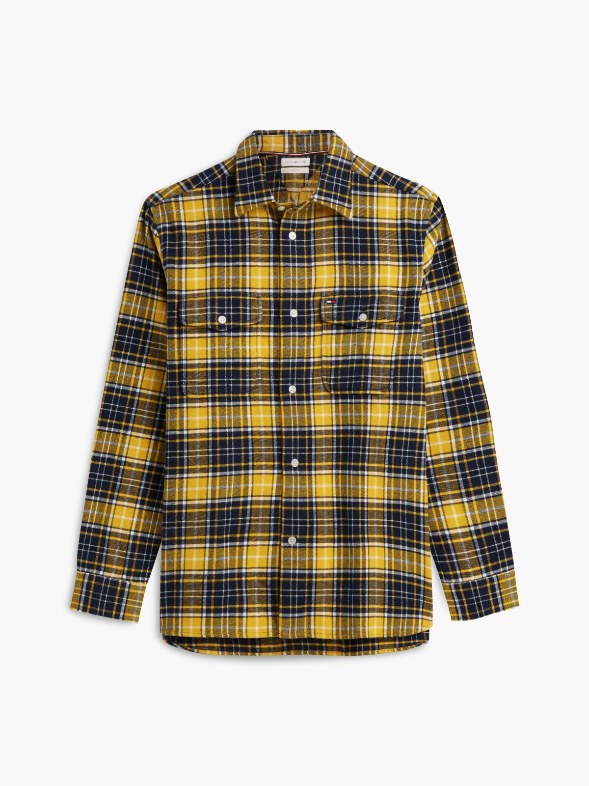 Classic Fit Plaid Flannel Overshirt — Carbon Navy/Yellow Check
