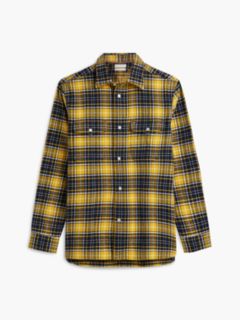 Classic Fit Plaid Flannel Overshirt — Carbon Navy/Yellow Check 5