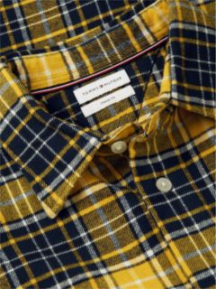 Classic Fit Plaid Flannel Overshirt — Carbon Navy/Yellow Check 6