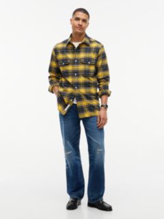 Classic Fit Plaid Flannel Overshirt — Carbon Navy/Yellow Check 2
