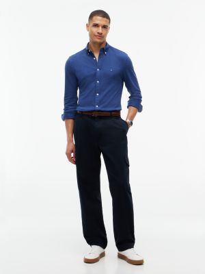 Мужская рубашка Tommy Hilfiger Slim Fit Pique Knit, цвет: Тёмный синий меланжевый — фото 2